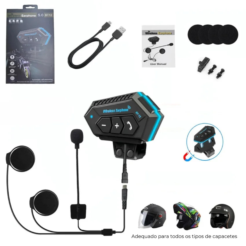 Fone de Ouvido Bluetooth para Capacete à Prova d'Água